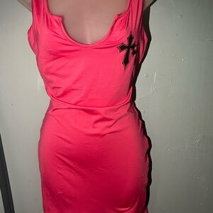 Pink Sleeveless Mini Dress with Cross Detail